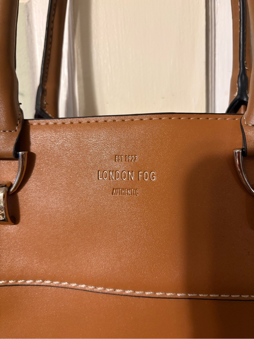 London Fog Cognac Leather Satchel